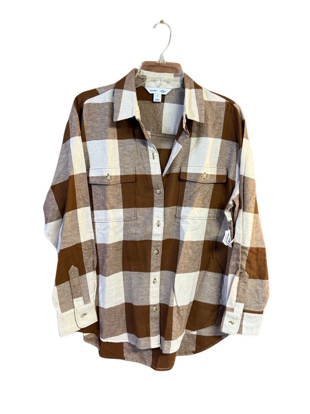 Old Navy Cotton Plaid Boyfriend Browns Flannel Shirt Sz M NWT